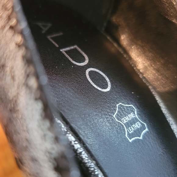 Aldo Black Cracked Genuine Leather Pointed Toe Blue Heels Shoes Stilletos - Picture 14 of 16